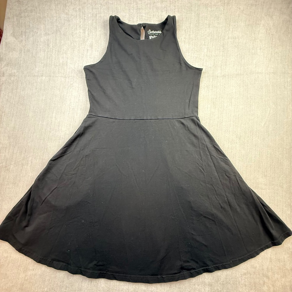 Pact Black Organic Cotton Fit and Flare Dress Sleeveless Pockets Large